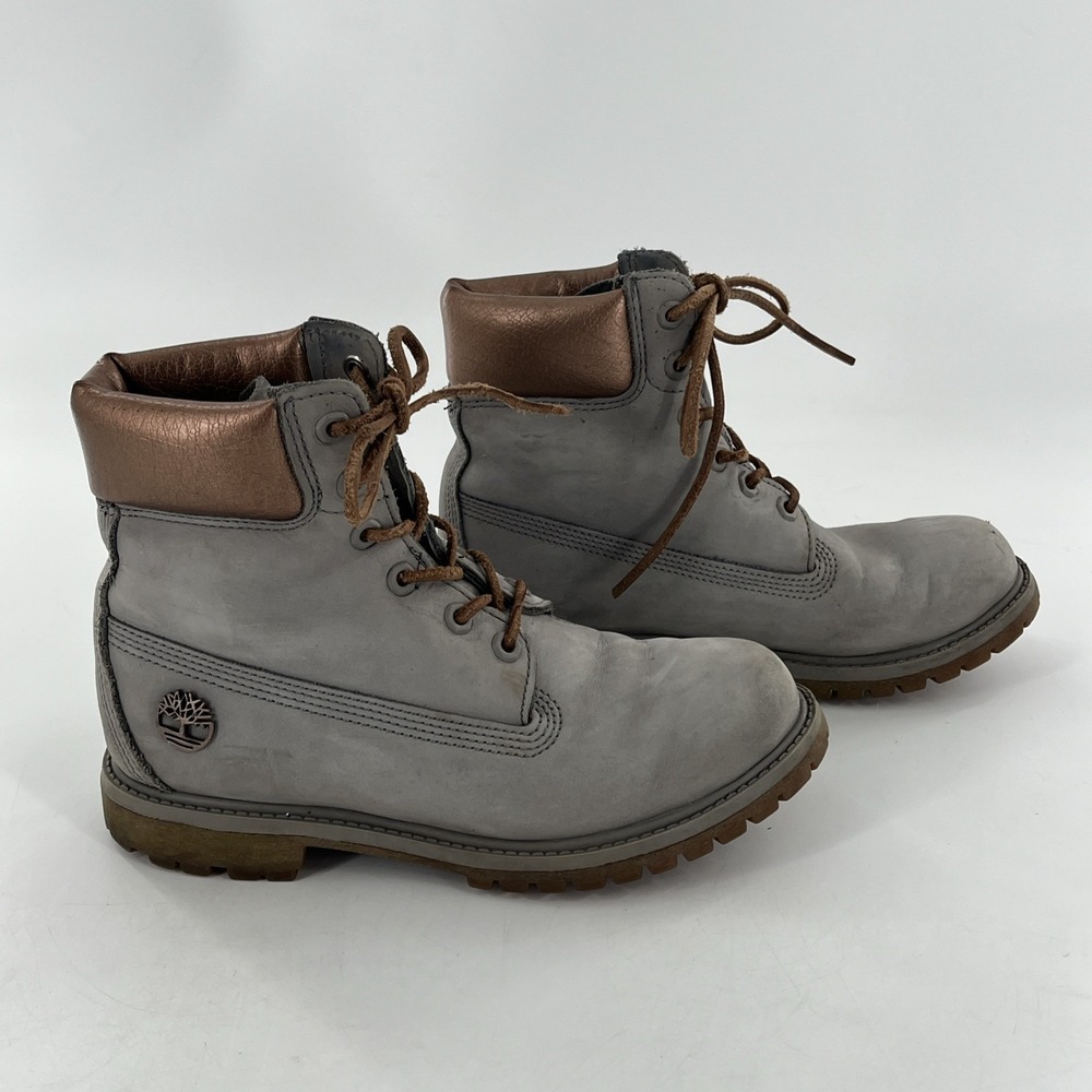 Timberland Premium 6"  Womens Boot 7.5 M Grey Silver Rose Gold Metallic - Picture 9 of 16
